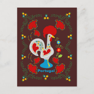 Carte Postale Coq traditionnel de Barcelos en blanc