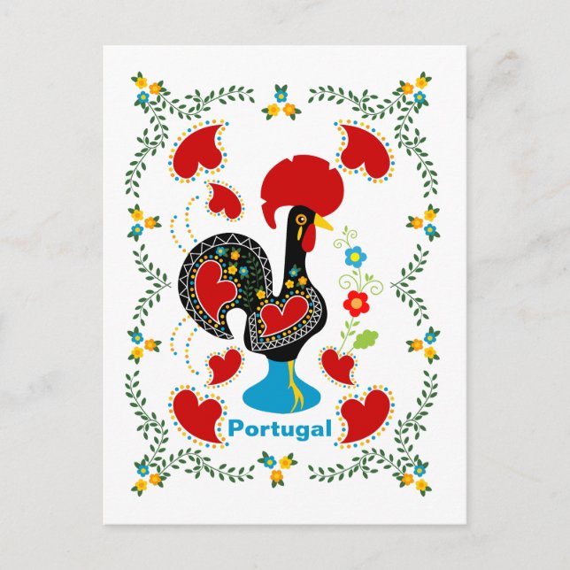 Carte Postale Coq traditionnel du Portugal en noir (Devant)