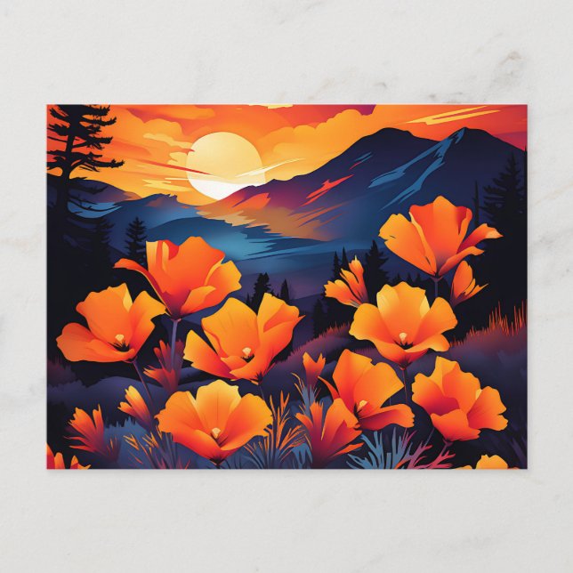 Carte Postale Coquelicot de Californie audacieux avec coucher de (Devant)