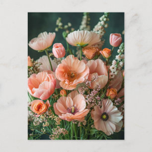 Carte Postale Coquelicots roses et fleurs de muflier