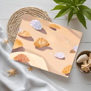 Carte Postale Coquillages dans le Sable Aquarelle Océan Plage