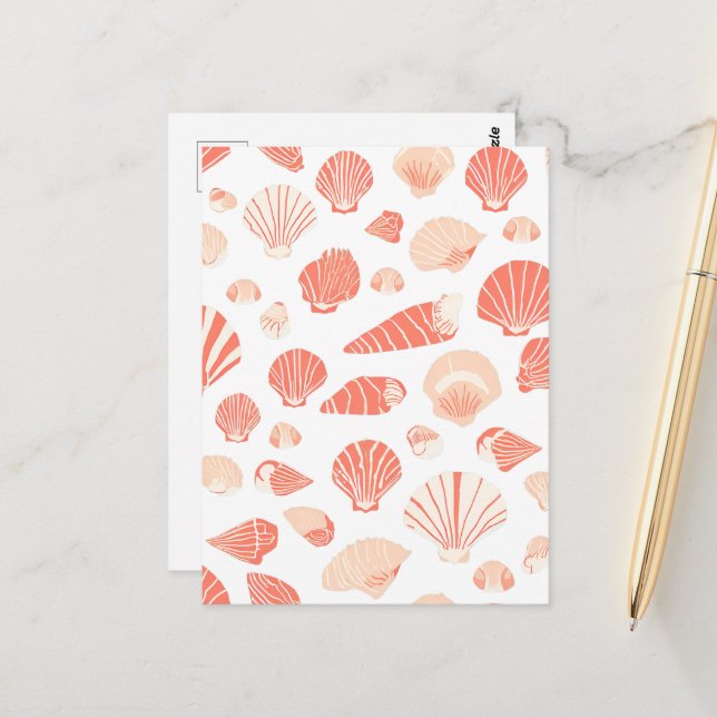 Carte Postale Coquillages orange | Plage Océan (Devant/Arrière en situation)