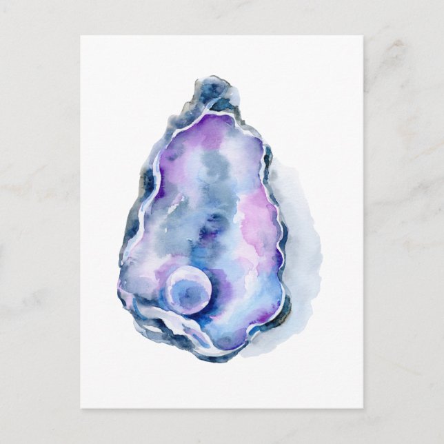 Carte Postale Coquille d'huître aquarelle avec perle (Devant)
