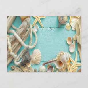 Carte Postale coquille, vintage, collage, turquoise, chic, tenda