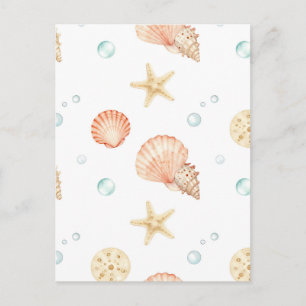Carte Postale Coquilles d'aquarelle Perles Motif côtier