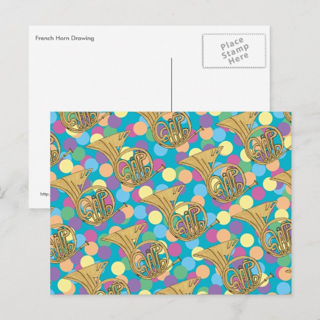 Carte Postale Cor d'harmonie Instrument de Musique Dessin Points (Devant / Derrière)