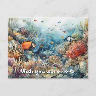 Carte Postale Corail et poissons aquarelle