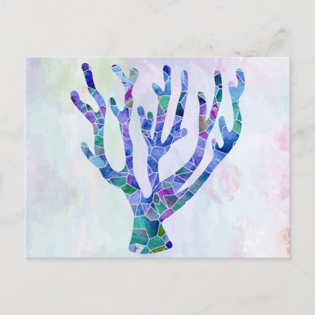 Carte Postale Corail Turquoise Mosaïque verre de mer Silhouette (Devant)