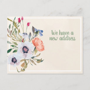 Carte Postale Coral Blue Watercolor Floral Ivory Changement d'Ad