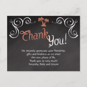 Carte Postale Coral Chalkboard Script Plage Merci de mariage