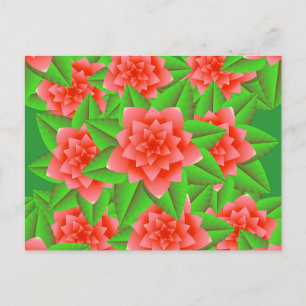Carte Postale Coral Orange Camellias et Feuilles verts
