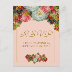 Carte Postale Coral rose pâle Automne Floral Mariage RSVP