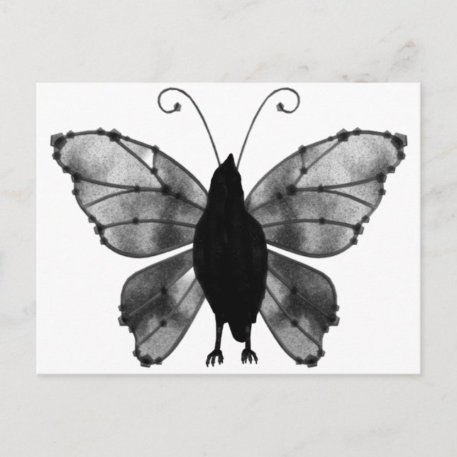 Carte Postale Corbeau à papillon noir et blanc (Devant)