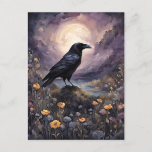 Carte Postale Corbeau dans l'aquarelle lune