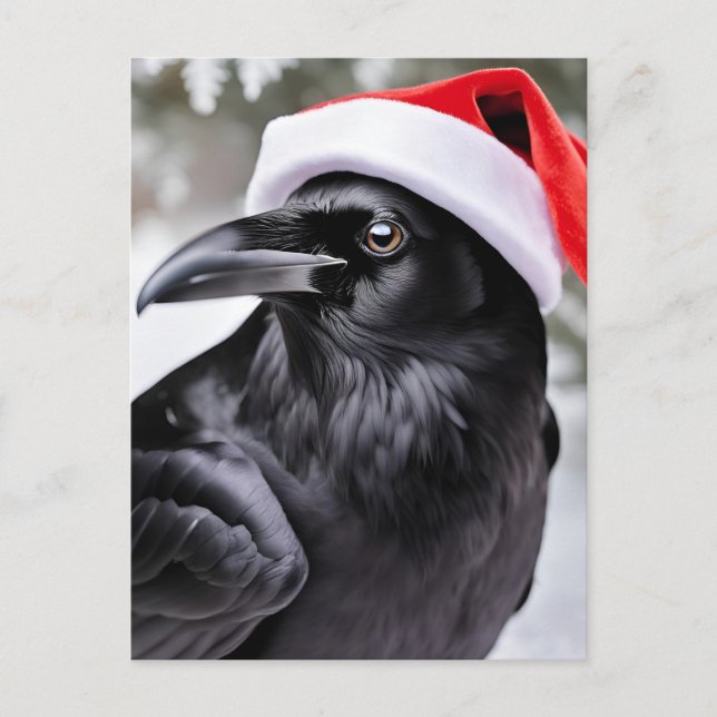 Carte Postale Corbeau dans un chapeau de Père Noël (Devant)