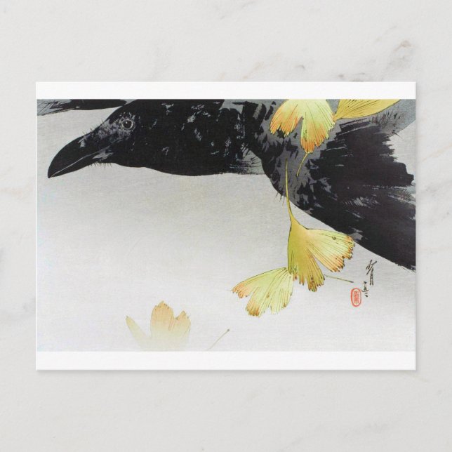 Carte Postale Corbeau et feuilles de ginkgo, Watanabe Seitei (Devant)