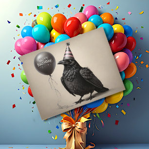 Carte Postale Corbeau fixant un ballon en charbon de bois joyeux