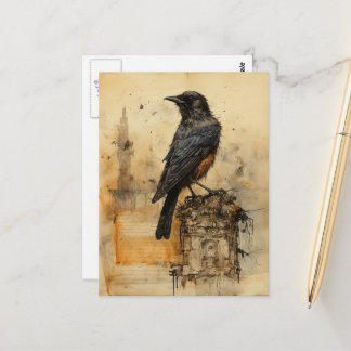 Carte Postale Corbeau Gothique Sépia Vintage