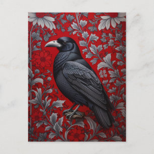 Carte Postale Corbeau noir floral rouge inspiré de William Morri
