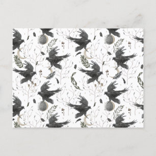 Carte Postale Corbeau noir, lune et Plante sauvage