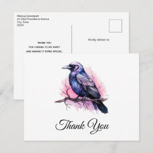 Carte Postale Corbeau noir sur un Merci d'illustration de branch