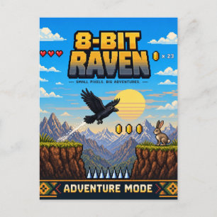 Carte Postale Corbeau, Pixel Art Rétro 8 Bits