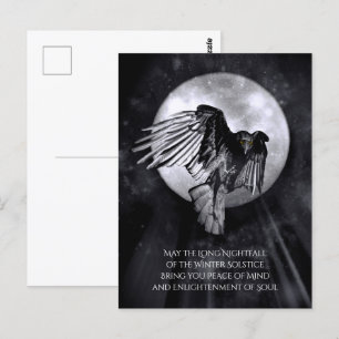 Carte Postale Corbeau solstice d'hiver ou corneille et lune Yule
