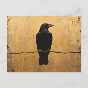 Carte Postale Corbeau sur une branche fond doré
