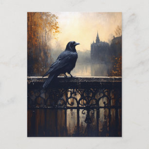 Carte Postale Corbeau sur une clôture en fer forgé gothique