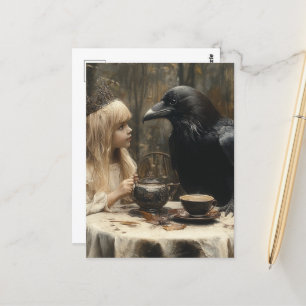 Carte Postale Corbeau surréaliste et Tea Party Imaginaire enfant