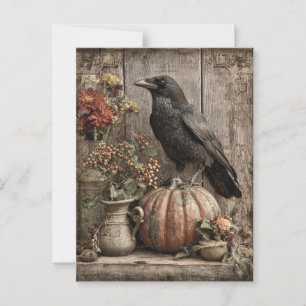 Carte Postale Corbeau vintage et vie morte Citrouille