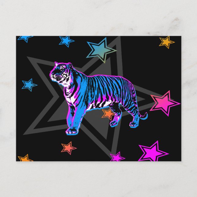 Carte Postale Corey Tiger 80's Retro Tiger & Stars (Devant)