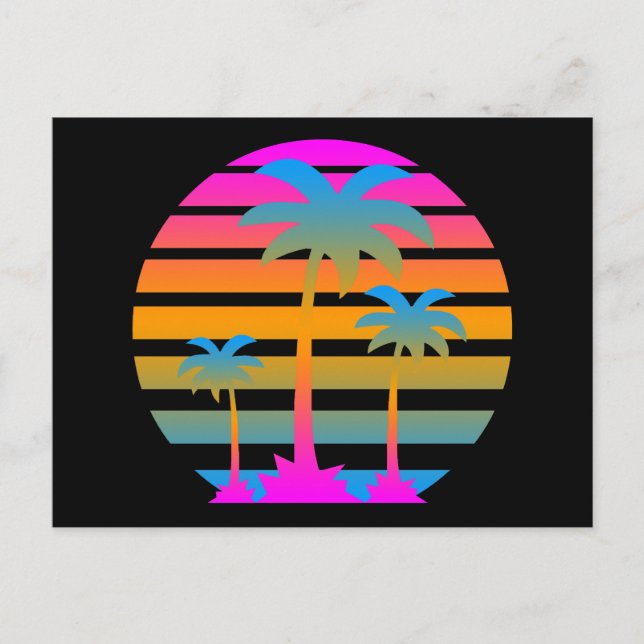 CARTE POSTALE COREY TIGER RETRO SUNSET PALMIERS (Devant)