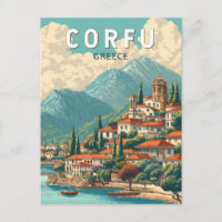 Corfou Grèce Illustration Voyage Art Vintage