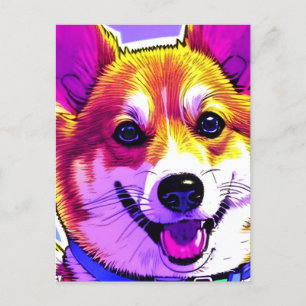 Carte Postale Corgi, couleurs vives et audacieuses