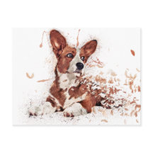 Carte postale Corgi & Feather Art
