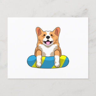 Carte Postale Corgi gallois à la nage avec planche