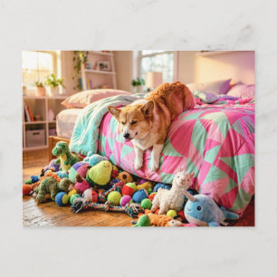 Carte Postale Corgi glissant endormi hors du lit