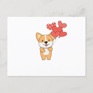 Carte Postale Corgi Mets Animaux Avec Coeurs Ballons À