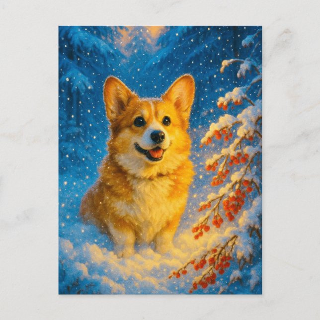 Carte postale Corgi mignonne Joyeux Arbre de Noël (Devant)