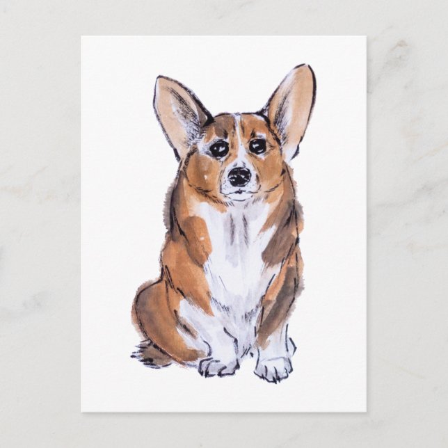 Carte Postale Corgi sue aquarelle (Devant)