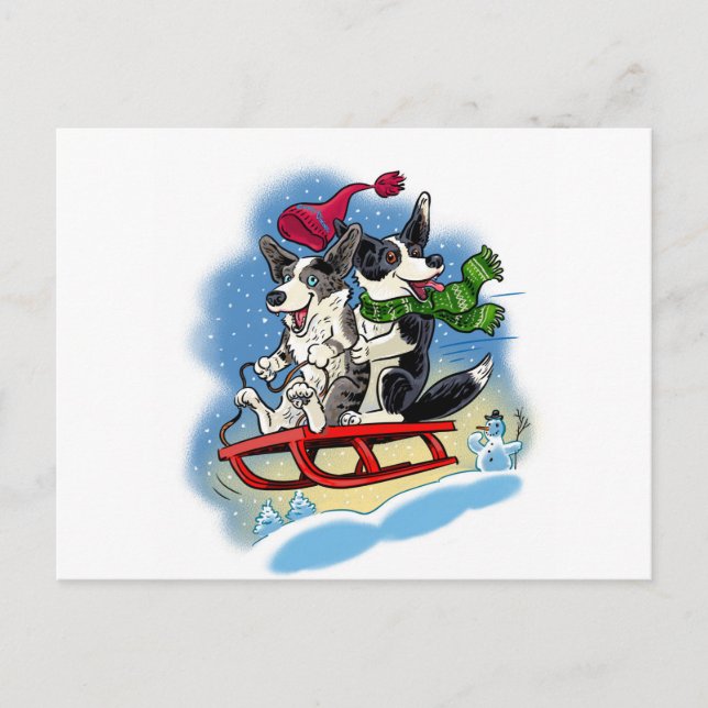 Carte Postale Corgis d'hiver (Devant)