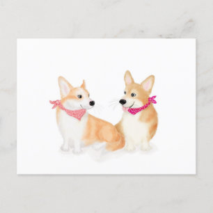 Carte Postale Corgis mignon gallois portant des bandanas roses c
