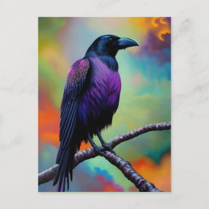 Carte Postale Corneille violette, arrière - plan coloré