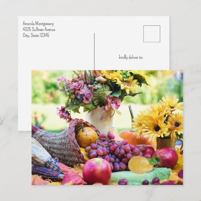 Carte Postale Cornucopia Autumn Harvest Table du chef (Devant / Derrière)