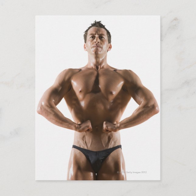 Carte Postale Corps de constructeur masculin flexion et pose (Devant)
