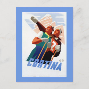 Carte Postale Cortina Vintage Italie voyage ski d'hiver