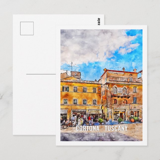 Carte Postale Cortona Toscane Italie Travel Place Aquarelle (Devant / Derrière)