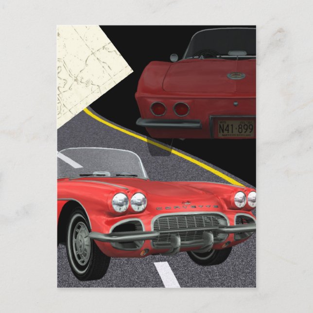 Carte Postale Corvette rouge - Conception voiture/Fête des pères (Devant)