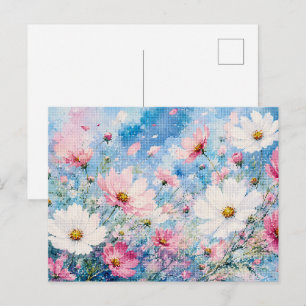 Carte Postale Cosmos Aquarelle Fleurit dans un Style Géométrique